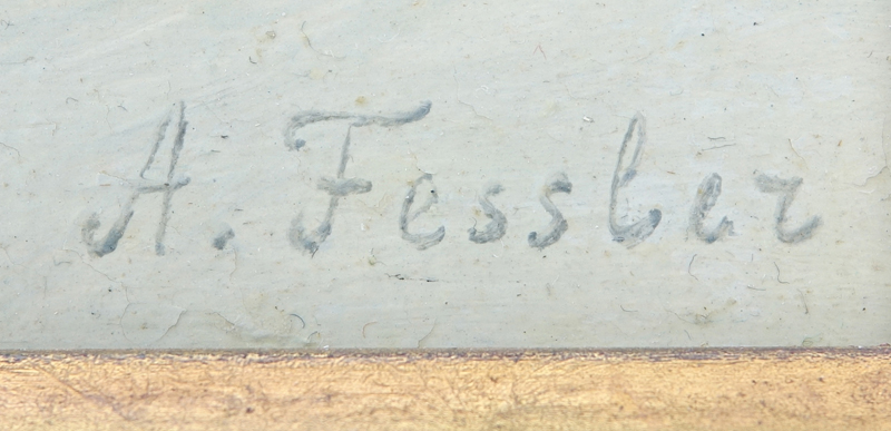 Signed A. Fessler Oil on Artist Board, Ships at Sea. 