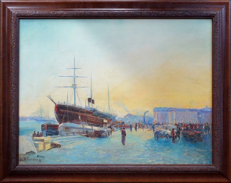 Karl Eduardovich Geftler, Russian (1858-1918) Oil on Canvas, Harbor Scene St