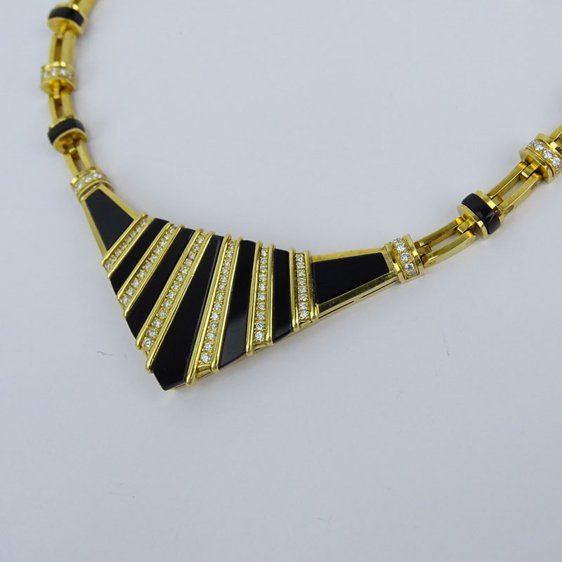  3.0 Carat Round Brilliant Cut Diamond, Black Onyx and 18 Karat Yellow Gold Pendant Necklace. 