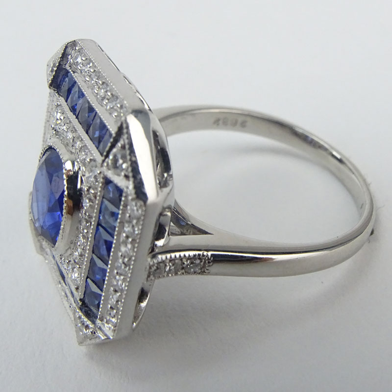  2.10 Carat Sapphire, .45 Carat Diamond and Platinum Ring set 