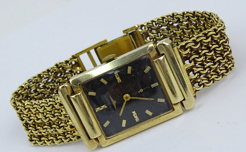 Men's Vintage Longines 14 Karat Yellow Gold Watch with 18 Karat Yellow Gold Link Bracelet and with Manual Movement