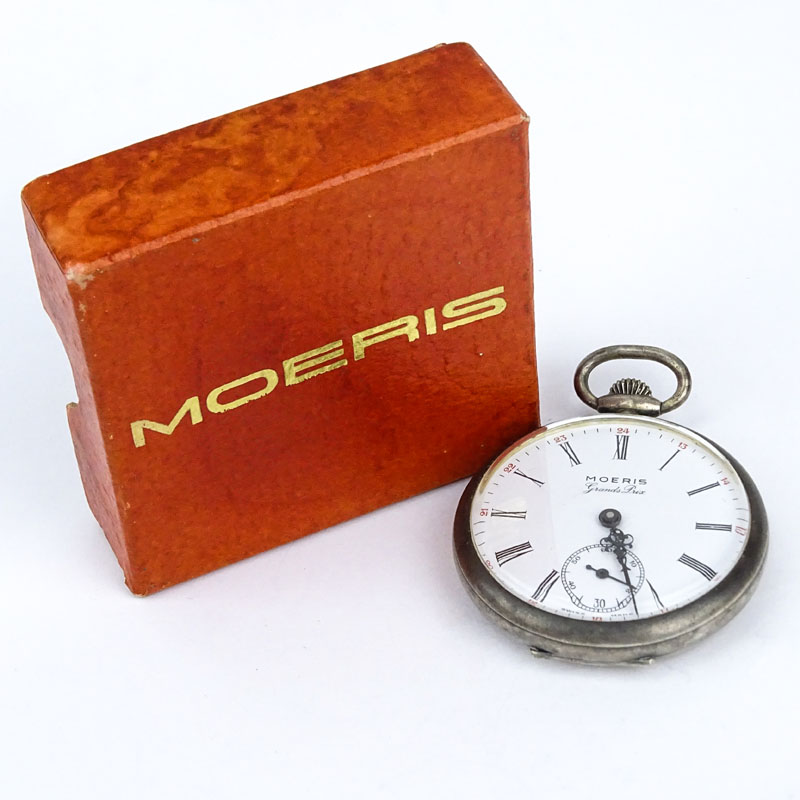 Vintage Moderis Grands Prix Sterling Silver Pocket Watch with Box and tags