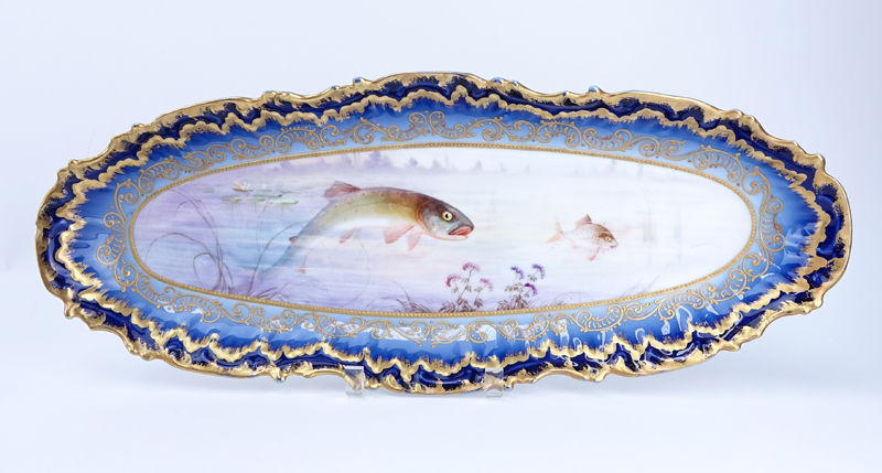 Thirteen (13) Piece Limoges Hand Painted Porcelain Fish Set