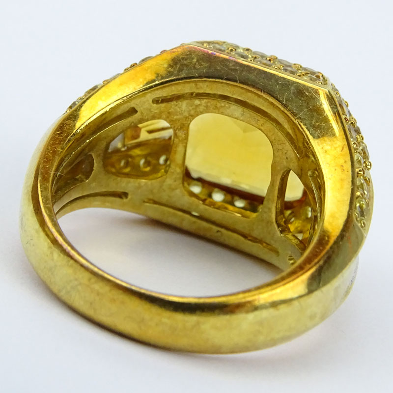 Vintage Hexagonal Cut Citrine, Diamond, Yellow Diamond and 18 Karat Yellow Gold Ring