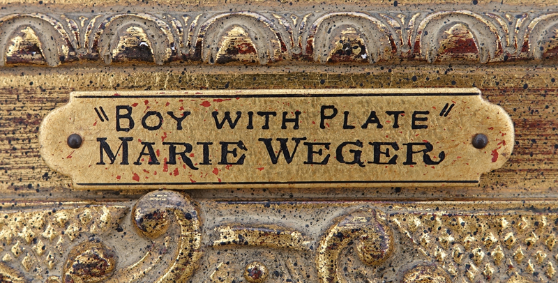 Marie Weger, American/Swiss (1882 - 1980) Oil on board "Boy With Plate"