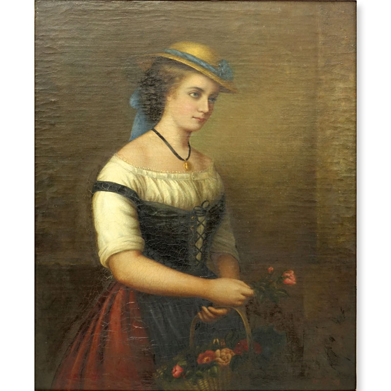 19th Century Oil On Canvas "Portrait Of A Girl"