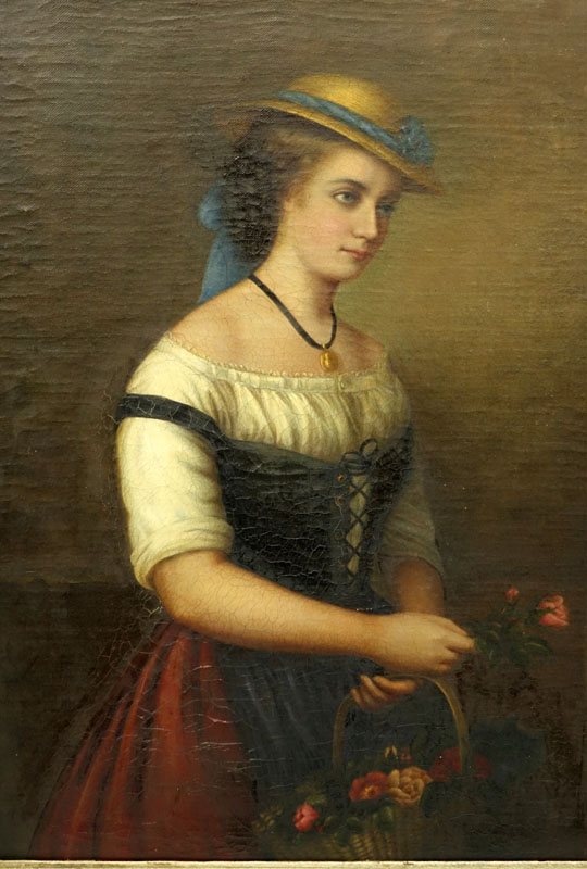 19th Century Oil On Canvas "Portrait Of A Girl"