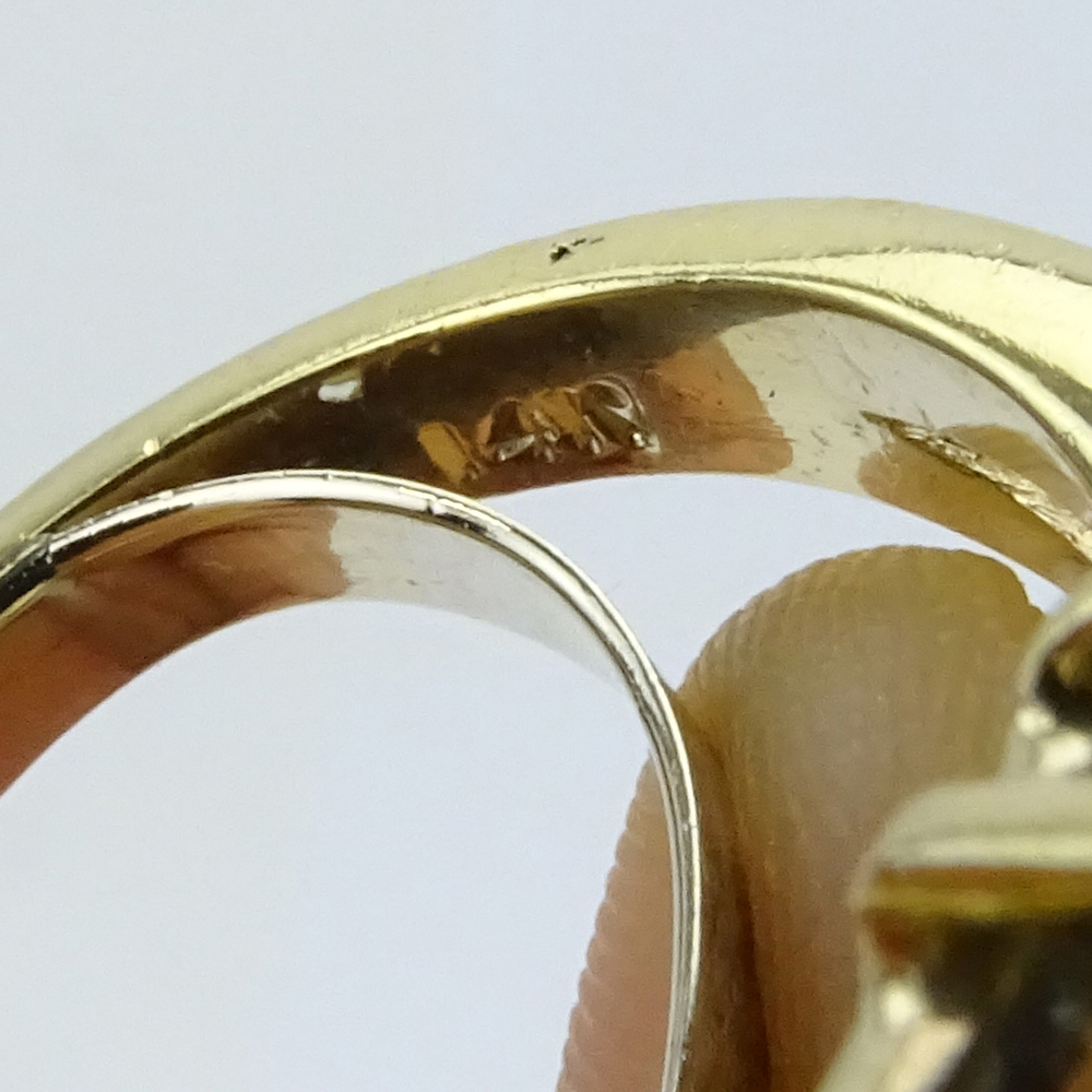 Vintage Oval Cut London Blue Sapphire, Diamond and 14 Karat Yellow Gold Ring