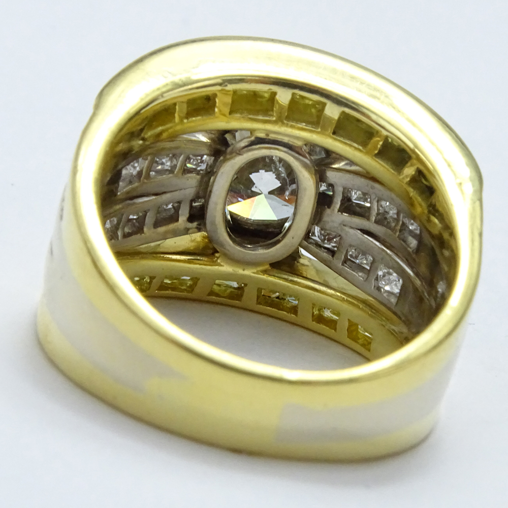 5.20 Carat TW White and Yellow Diamond and 18 Karat Yellow Gold Ring.
