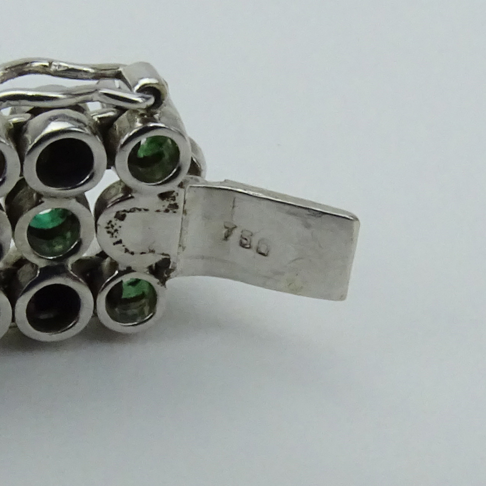 3.0 Carat Round Cut Emerald, 1.25 carat Single Cut Diamond and 18 Karat White Gold Bracelet. 