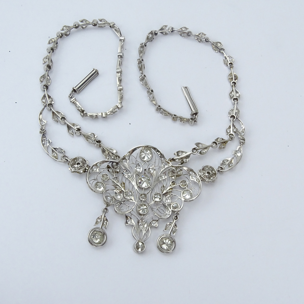 Antique Belle Epoque Old European Cut Diamond and Filigree Platinum Necklace