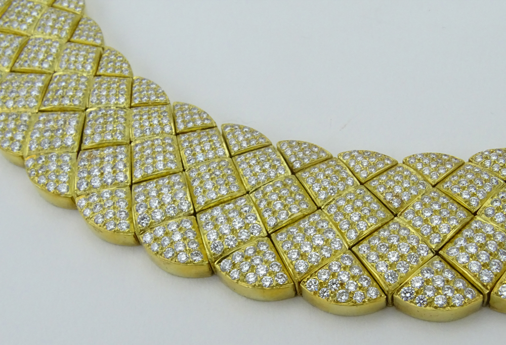 50.0 Carat Pave Set Round Brilliant Cut Diamond and 18 Karat Yellow Gold Necklace.