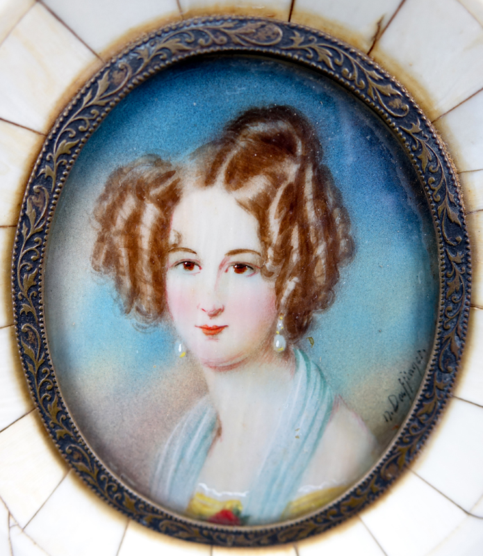 After: Moritz Michael Daffinger, Austrian (1790 - 1849)  Antique Miniature Portrait of the Princess of Liechtenstein, Painted on Ivory and in Ivory Frame with Tortoise Shell Accents