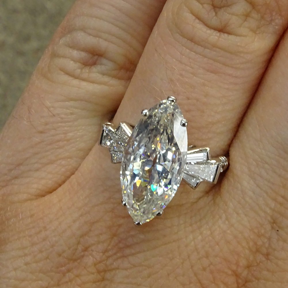 3.57 Carat Antique Marquise Cut Diamond and Platinum Engagement Ring.