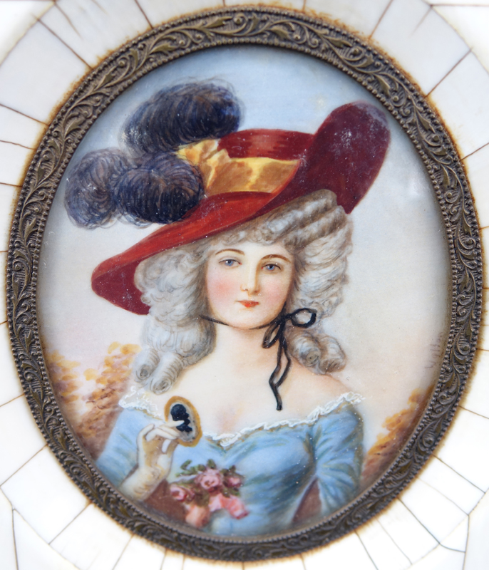 19th Century Miniature Portrait of Maria Antoinette, Painted on Ivory and in Ivory Frame