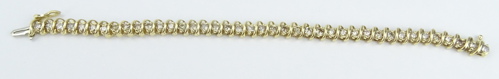 5.0 Carat Round Brilliant Cut Diamond and 14 Karat Yellow Gold Tennis Bracelet. Diamonds