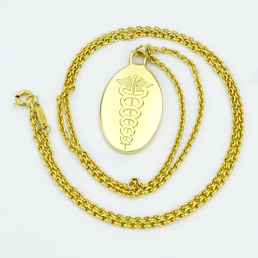 Vintage Tiffany & Co 18 Karat Yellow Gold Medical Alert Pendant Necklace