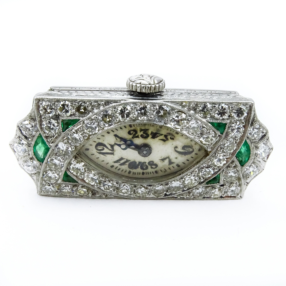  2.0 Carat Diamond, Emerald and Platinum Lady's Watch 