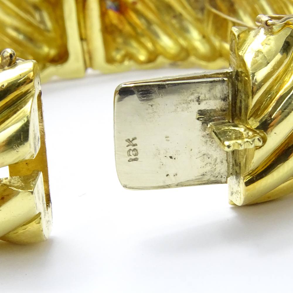 7.50 Carat Pave Set Round Brilliant Cut Diamond and Heavy 18 Karat Yellow Gold Hinged Cuff Bangle Bracelet.