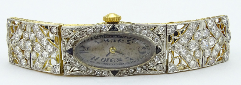 2.25 Carat Old European Cut Diamond, Platinum and 18 Karat Yellow Gold Lady's Watch
