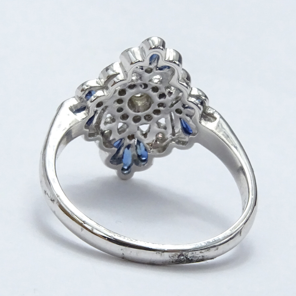 .98 Carat Pear Shape Sapphire, Diamond and 14 Karat White Gold Ring.