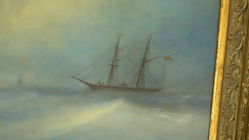 Ivan Konstantinovich Aivazovsky, Russian (1817-1900) Oil on Artist Board, Ship in Fog