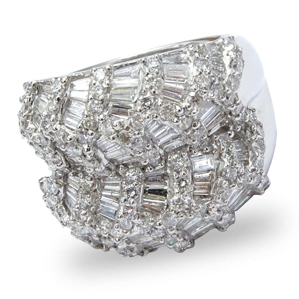 4.0 Carat Baguette and Round Brilliant Cut Diamond and 18 Karat White Gold Dinner Ring.
