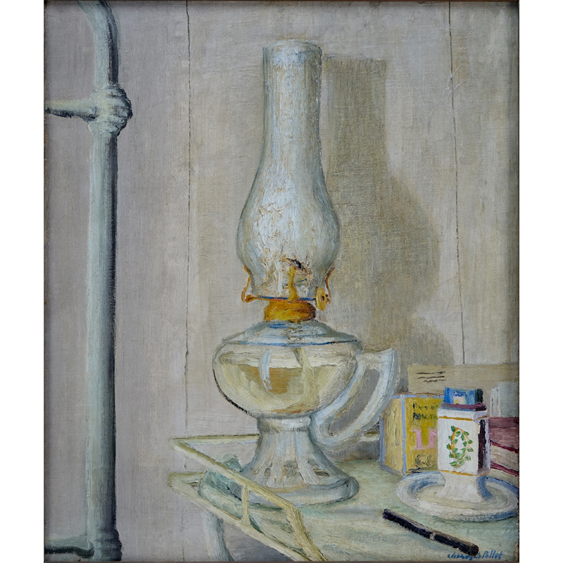 Joseph Pollet, American (1897 - 1979) Oil on canvas "Bedside Interior"