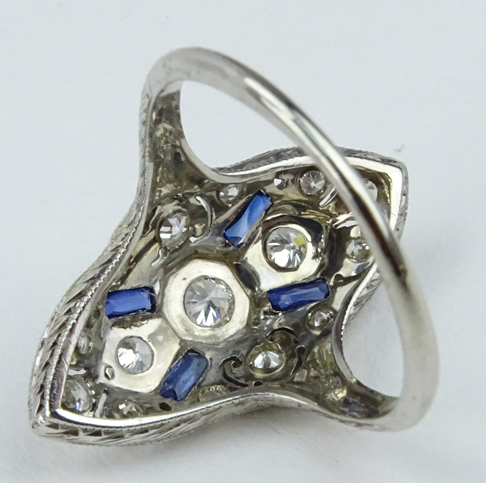 Art Deco Diamond, Sapphire and 18 Karat White Gold Ring