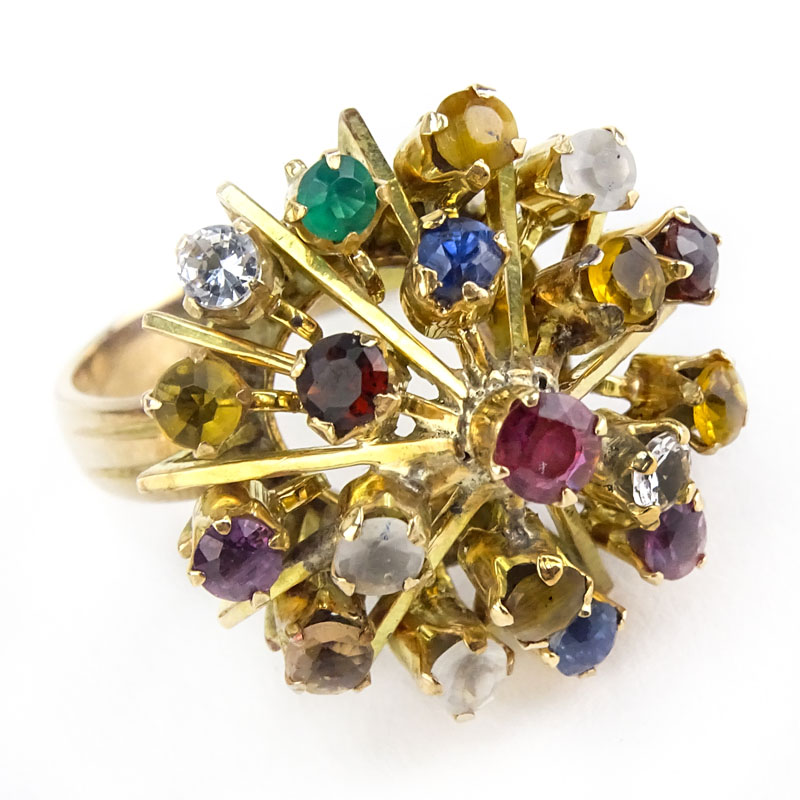 Vintage Multi Gemstone and 18 Karat Yellow Gold Starburst Ring