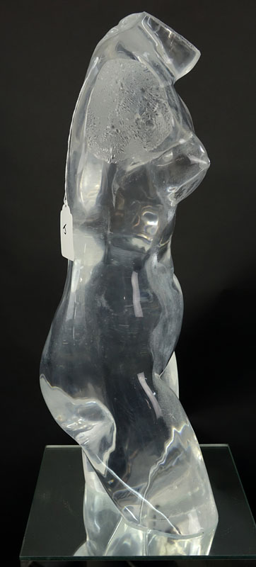 Mid Century Modern Italian Lucite Sculpture of a Female Torso on Mirrored Pedestal