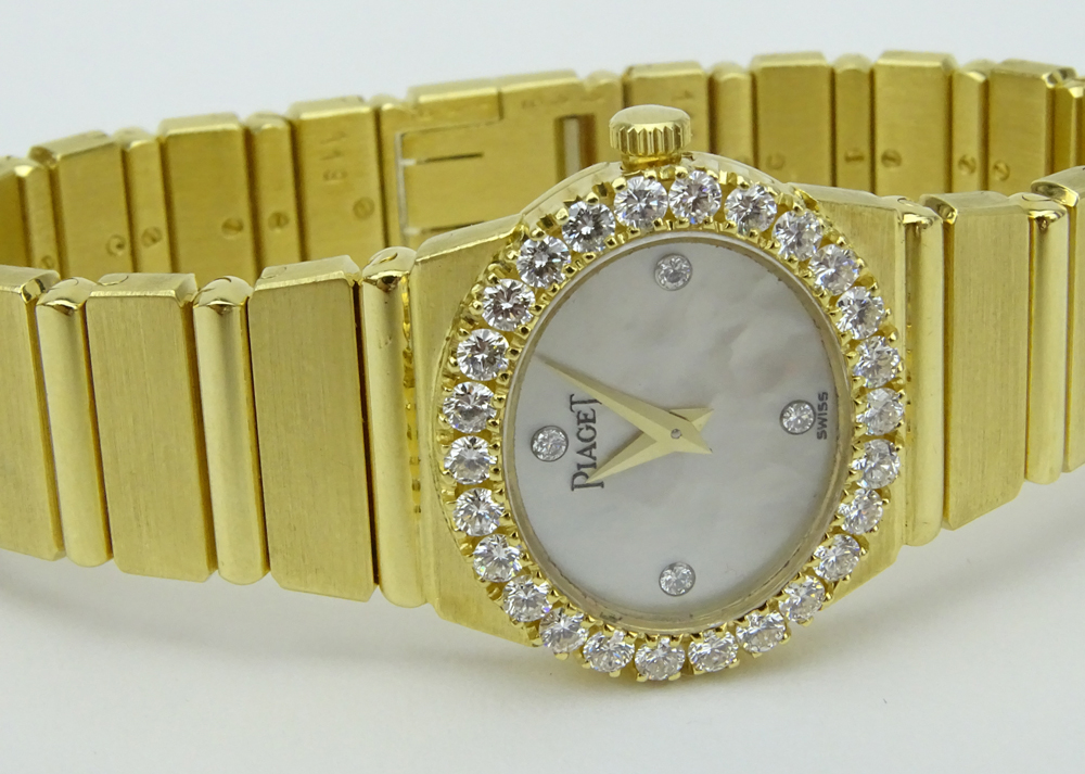 Lady's Piaget Polo Approx. 1.0 Carat Round Brilliant Cut Diamond and 18 Karat Yellow Gold Bracelet Watch
