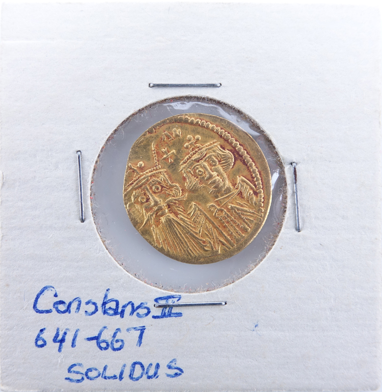 Byzantine Empire: Constans II (A.D 641-688) Gold Solidus in Coin Display.