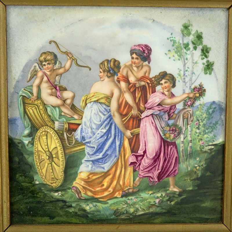 Pair of 20th Century Neoclassical Style Wheeling Porcelain Plaques