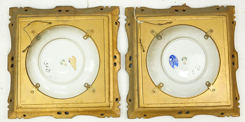 Pair of Mitterteich Bavaria Porcelain Portrait Cabinet Plates in Gilt Frame