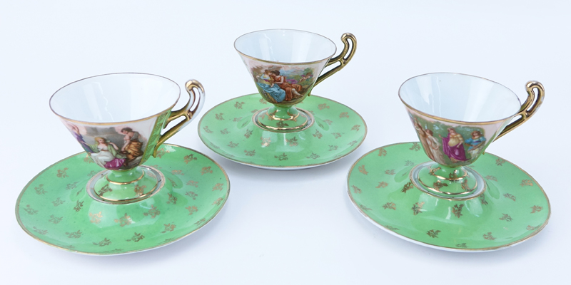 Set of Six (6) Victoria Austria Transferware Porcelain Cups And Saucers