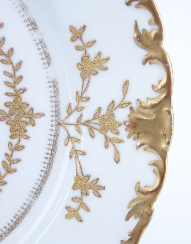 Twelve (12) Limoges For Ovington Brothers Gold Decorated Porcelain Plates