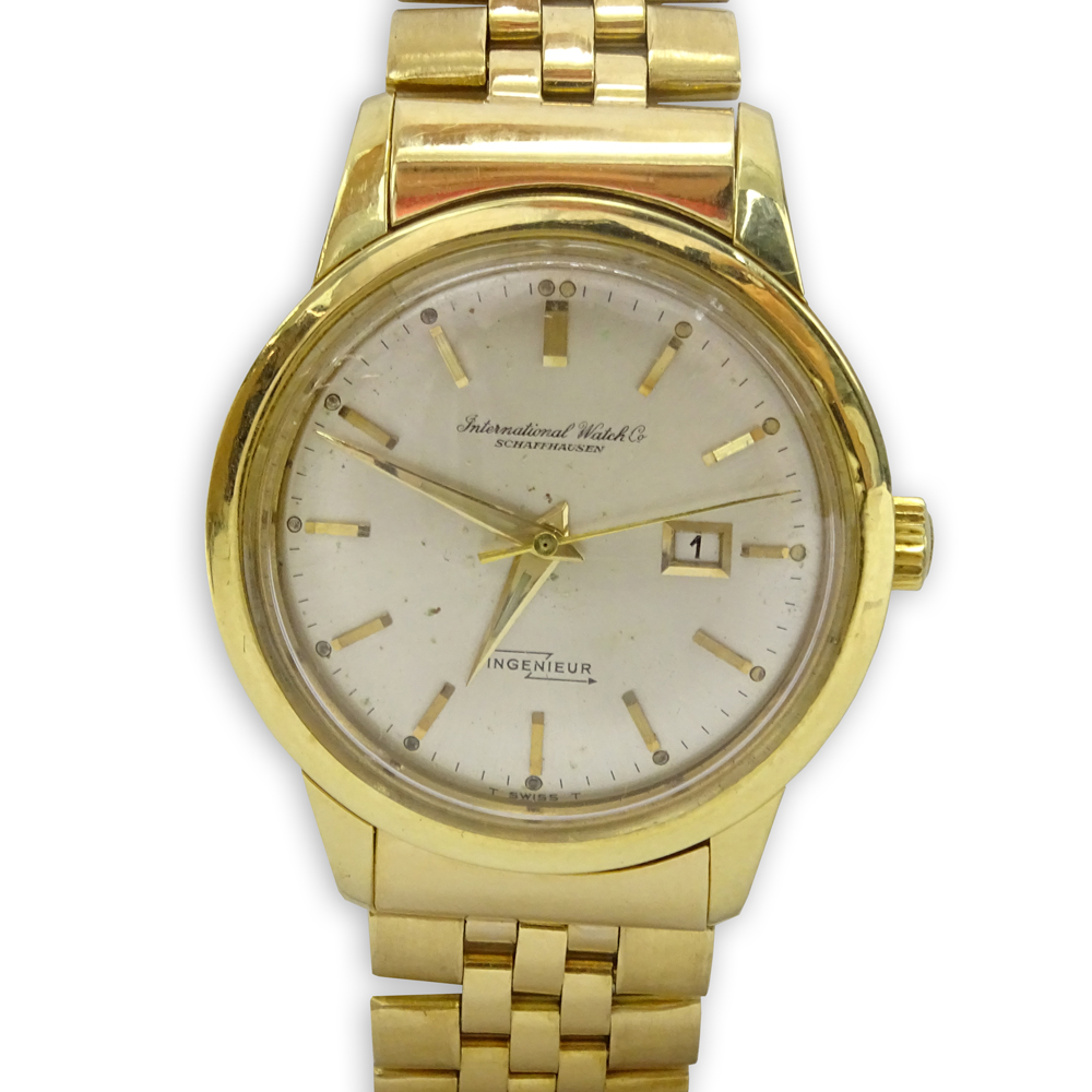 Man's Circa 1960s International Watch Co Ingenieur 18 Karat Yellow Gold Automatic Movement Bracelet Watch with Second Hand and Date, Ref