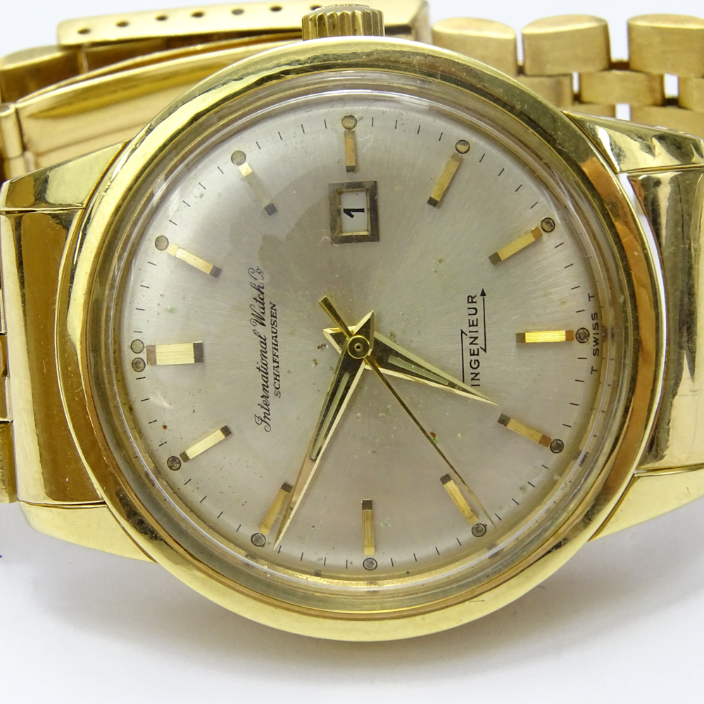 Man's Circa 1960s International Watch Co Ingenieur 18 Karat Yellow Gold Automatic Movement Bracelet Watch with Second Hand and Date, Ref