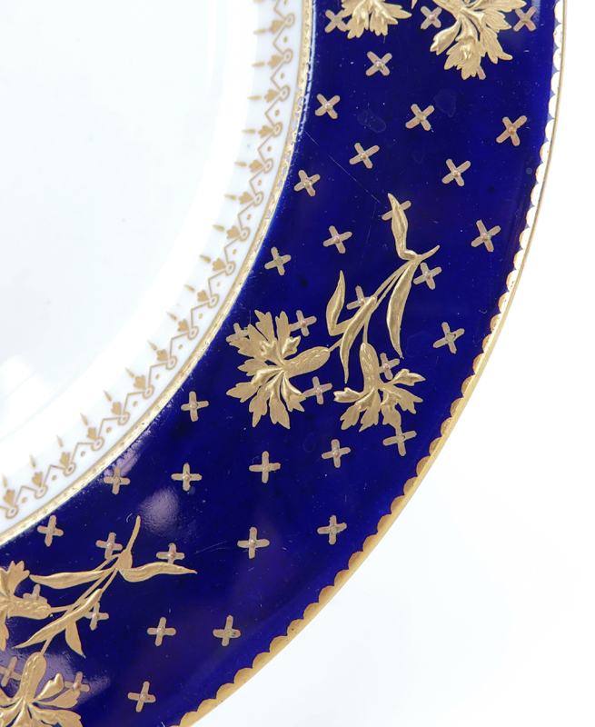 Eleven (11) Brownfields For Tiffany Cobalt and Gold Rimmed Porcelain Plates