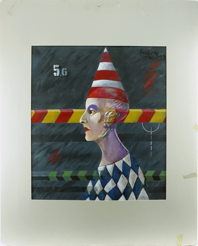 Jose Mario Ansalone, Argentine (1943 - ) Acrylic on canvas "Clown"