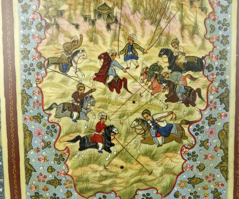 Large Antique Persian Polo Game Painting on Celluloid