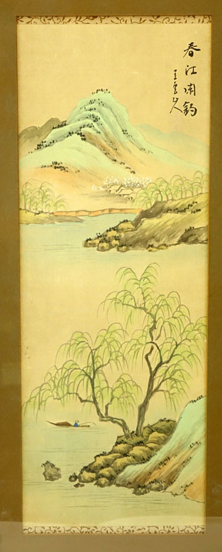 Two (2) Antique Chinese Watercolor Scroll Paintings on Silk with Signature and Seal