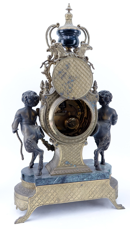 19/20th Century Empire Style Gilt Bronze and Marble Figural Mantle Clock and Candelabra Set