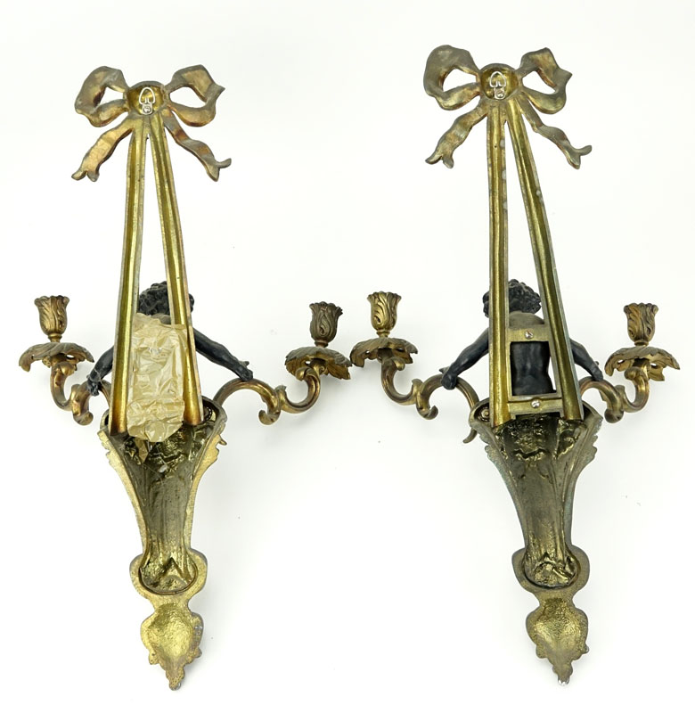 Pair of Louis XVI Style Gilt Bronze Figural Sconces