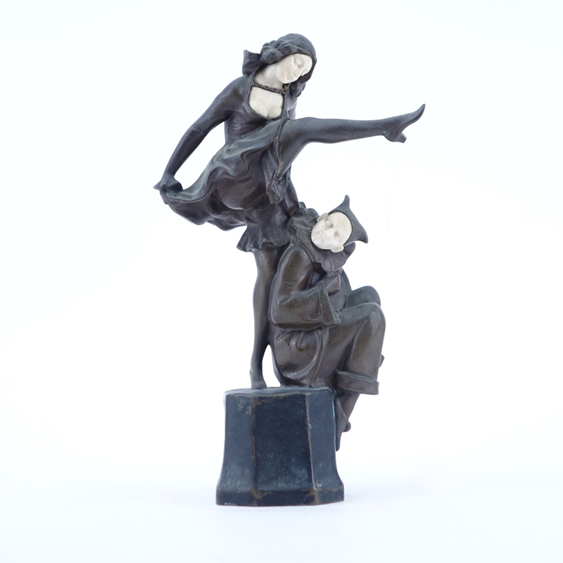 J Ulrich, Austrian (20th C.) Art Deco Bronze and Ivory Sculpture of Two Figures, 