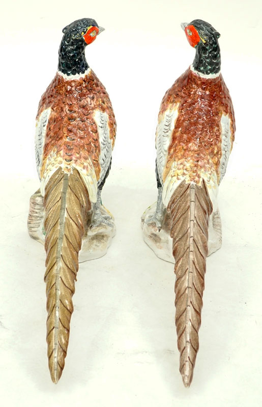 Pair of Mid Century Italian Hand painted Ceramic Pheasants