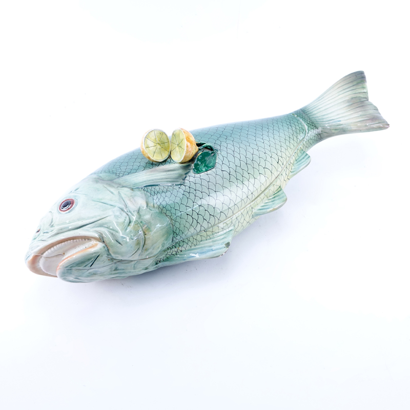 Vintage Italian Pottery Fish Tureen with Lemon Finial
