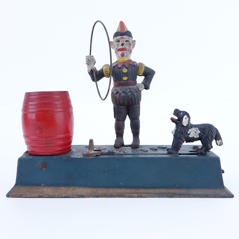 Attributed to Hubley Trick Dog & Clown Cast Iron Mechanical Bank