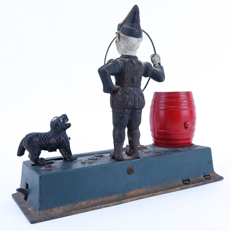 Attributed to Hubley Trick Dog & Clown Cast Iron Mechanical Bank